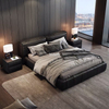 Meubles de chambre &agrave; coucher pour adultes, lit en cuir noir confortable et moderne