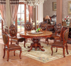 Mesa de comedor redonda de m&aacute;rmol y madera de roble marr&oacute;n vintage con alfombra