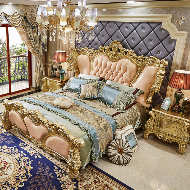 Meubles de style europ&eacute;en lit King Size en cuir v&eacute;ritable pour adultes