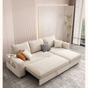 Canap&eacute;s-lits pliables en forme de L en tissu beige avec rangement