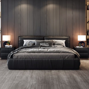 Muebles de dormitorio para adultos, c&oacute;moda y moderna cama de cuero negro