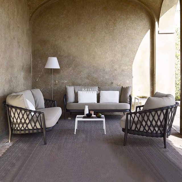 Canap&eacute; durable imperm&eacute;able en m&eacute;tal de corde moderne de jardin ext&eacute;rieur