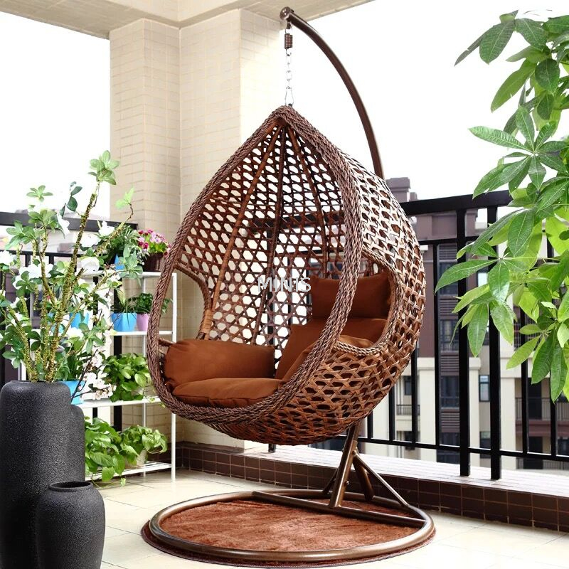 Silla oscilante de rat&aacute;n de ocio en forma de huevo para jard&iacute;n y patio al aire libre