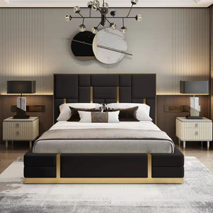 Dormitorio para adultos Metal dorado Reposacabezas alto Cama de terciopelo marr&oacute;n