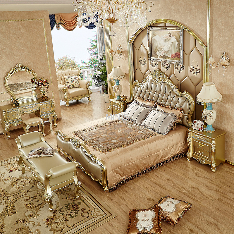 Muebles de estilo europeo cama tama&ntilde;o king para adultos de cuero genuino