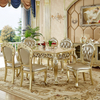 Mesa de comedor de m&aacute;rmol y madera maciza dorada con sillas para 6 personas