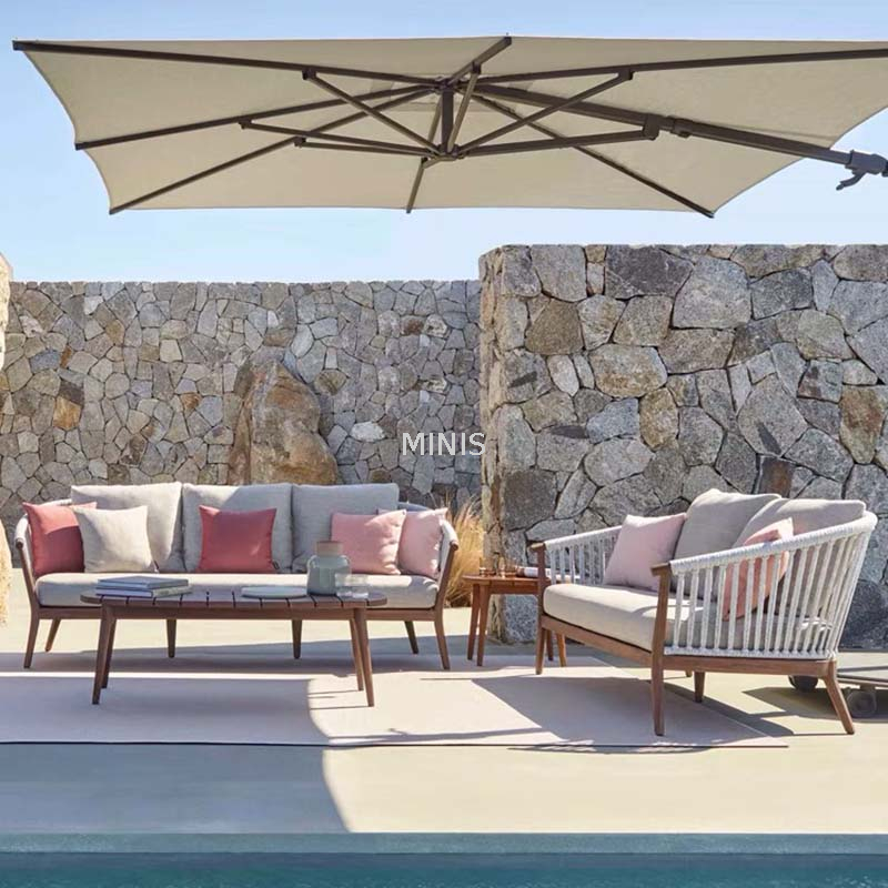 Sof&aacute; duradero impermeable de madera de teca para jard&iacute;n al aire libre moderno