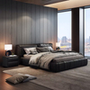 Meubles de chambre &agrave; coucher pour adultes, lit en cuir noir confortable et moderne
