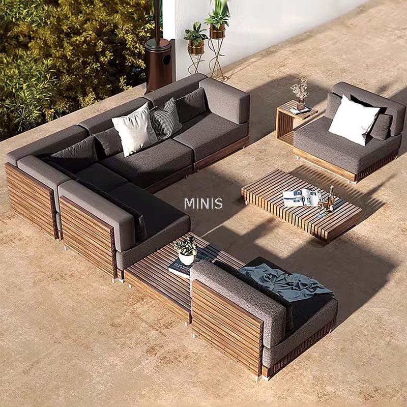 Sof&aacute; duradero impermeable de madera de teca para jard&iacute;n al aire libre moderno
