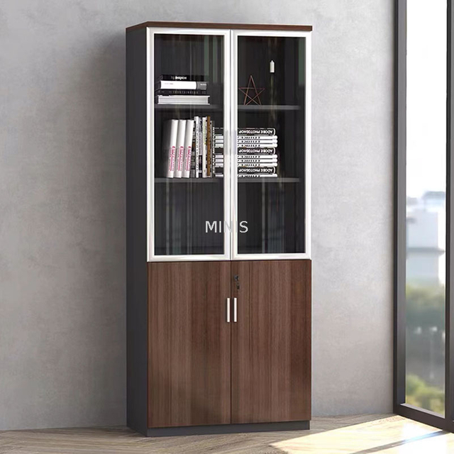 Meubles de bureau modernes, porte en verre et bois, classeur &eacute;lev&eacute;