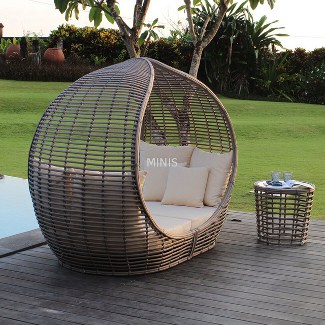 Jard&iacute;n al aire libre balc&oacute;n silla de rat&aacute;n de aluminio cama combinada