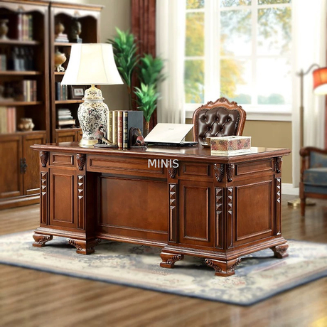 Bureau de travail ex&eacute;cutif en bois, meubles de bureau &agrave; domicile, Vintage, bon bois