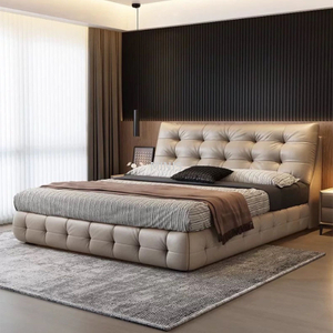 Meubles de chambre &agrave; coucher, lit en cuir v&eacute;ritable confortable et moderne