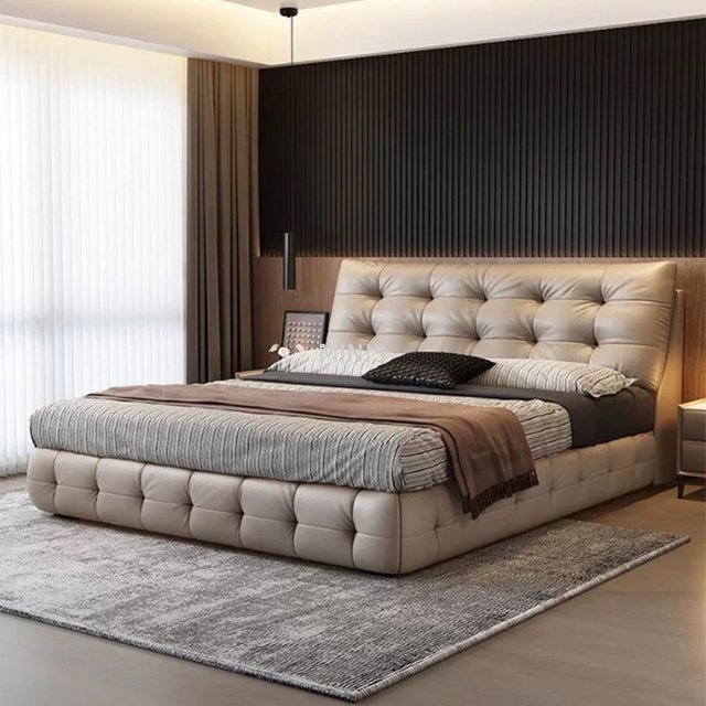 Muebles de dormitorio Cama c&oacute;moda moderna de cuero genuino