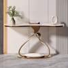 Mesa consola dorada peque&ntilde;a y delgada de m&aacute;rmol, moderna y elegante, para entrada