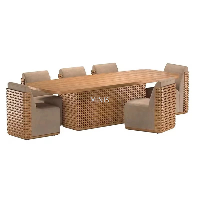 Mesa de comedor de madera de teca antimoho para jard&iacute;n al aire libre con sillas