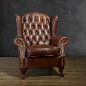 Silla de cuero de vaca pura duradera de estilo americano para sala de estar