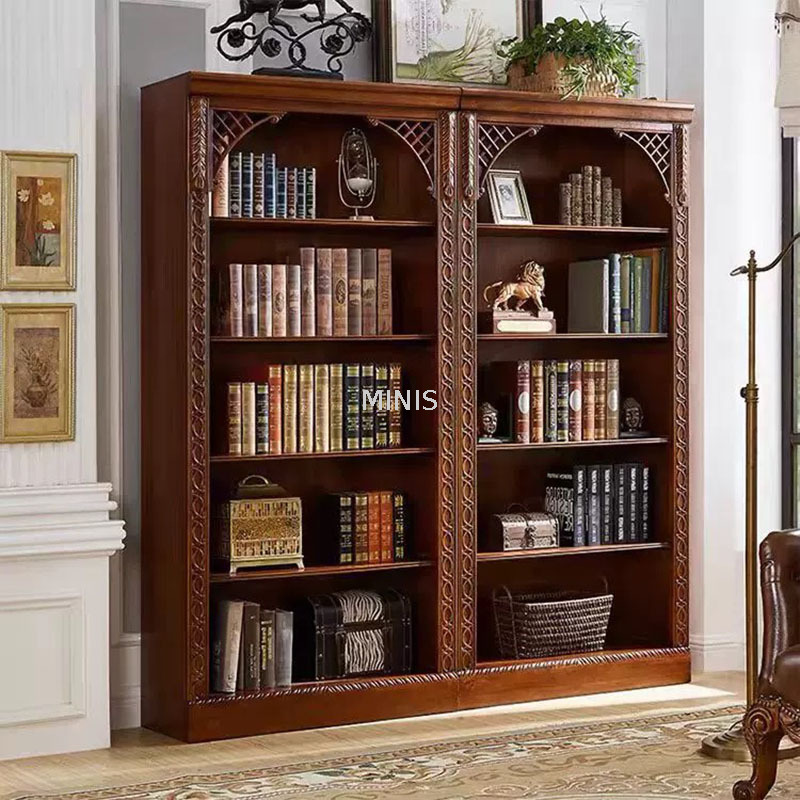 Librer&iacute;a alta de madera de estilo americano con archivador de vidrio
