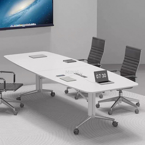 Mesa de conferencias plegable para reuniones de oficina con orificio para cables