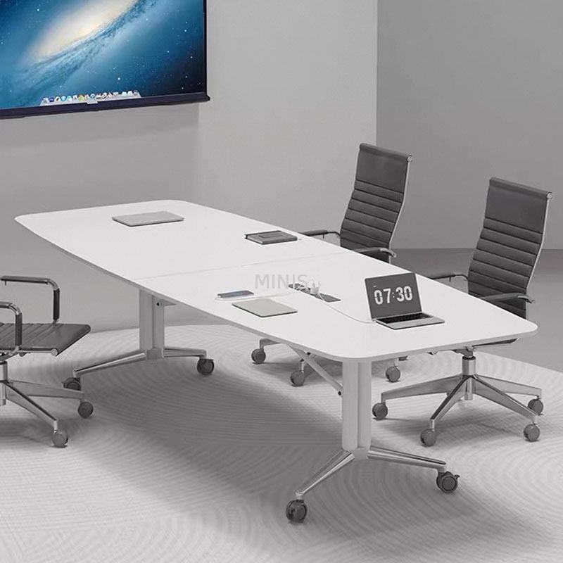 Mesa de conferencias plegable para reuniones de oficina con orificio para cables