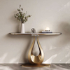 Mesa consola dorada peque&ntilde;a y delgada de m&aacute;rmol, moderna y elegante, para entrada