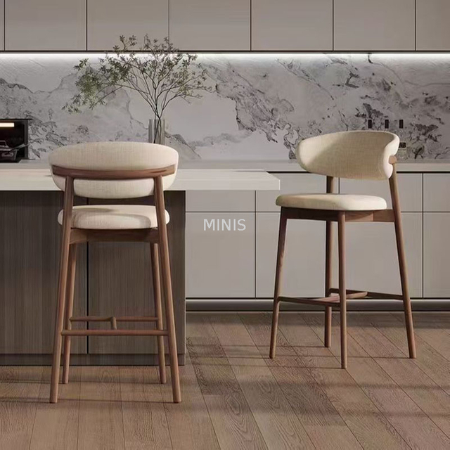 Muebles de comedor de pub Silla de bar de fiesta de cuero beige de madera