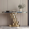 Mesa consola dorada peque&ntilde;a y delgada de m&aacute;rmol, moderna y elegante, para entrada