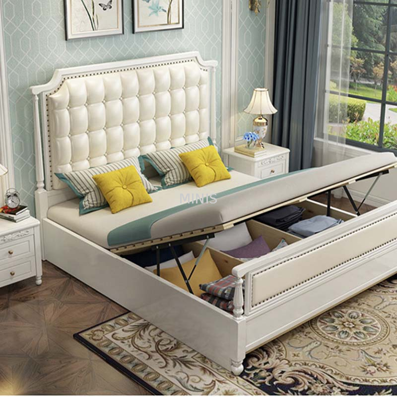 Lit en cuir blanc en bois confortable et durable de qualit&eacute; europ&eacute;enne