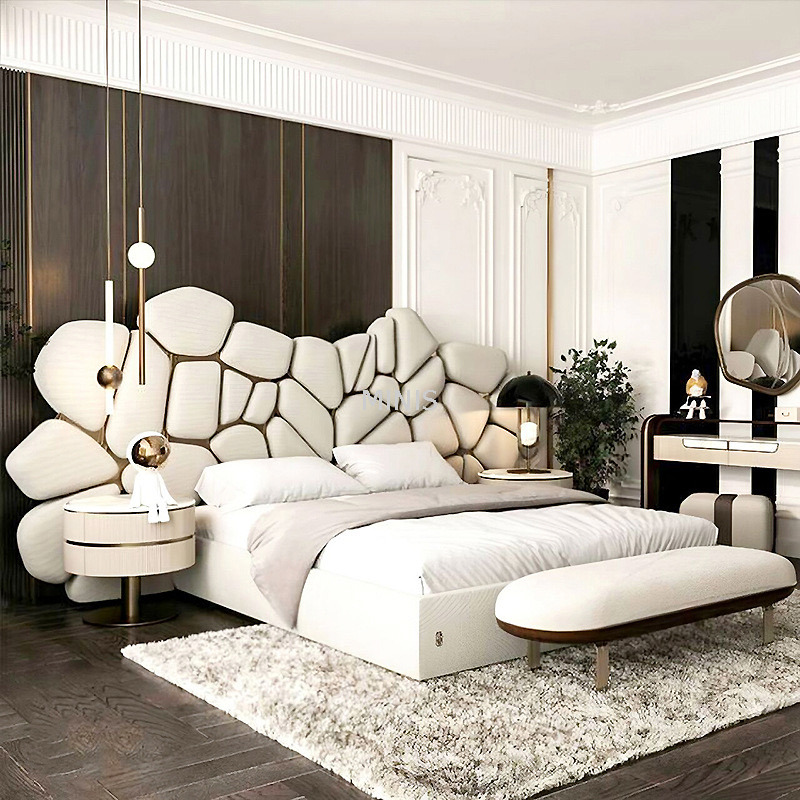 Lit beige moderne et luxueux, confortable et luxueux, de bonne qualit&eacute;, chinois